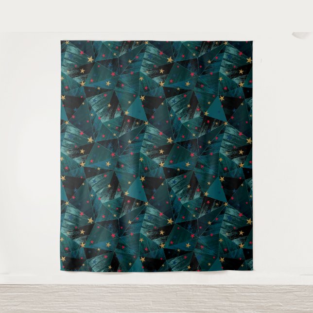 Tapete De Parede Estrelas Douradas e vermelhas em azul (Frente)