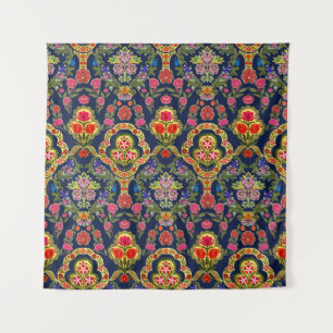 Tapete De Parede Etnia Mughal Floral: Padrão Azul Sem Costura