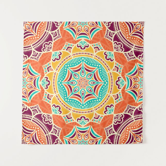 Tapete De Parede Étnico Floral: Encantando Design sem Sevas. (Frente)