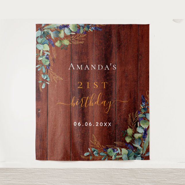 Tapete De Parede Eucalipto verde natalício madeira marrom rústica (Frente)