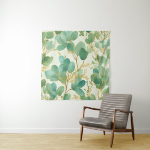 Tapete De Parede Eucalyptus deixa Design verde e Dourado