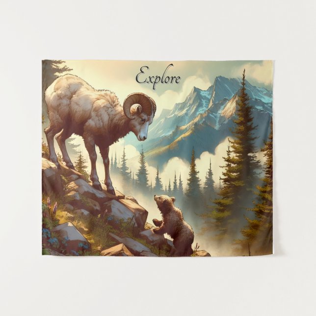 Tapete De Parede Explore Bighorn Sheep Grizzly Cub Mountain (Frente (Horizontal))