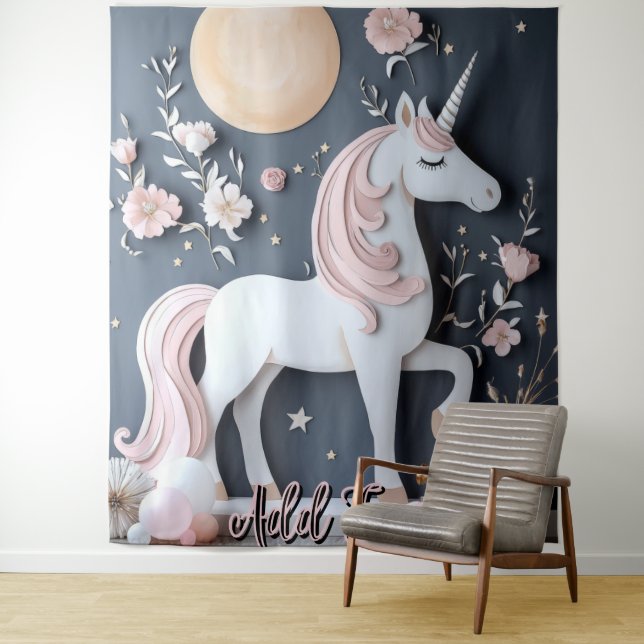 Tapete De Parede Fairy Unicorn Wall Art Backdrop Banner (In Situ)