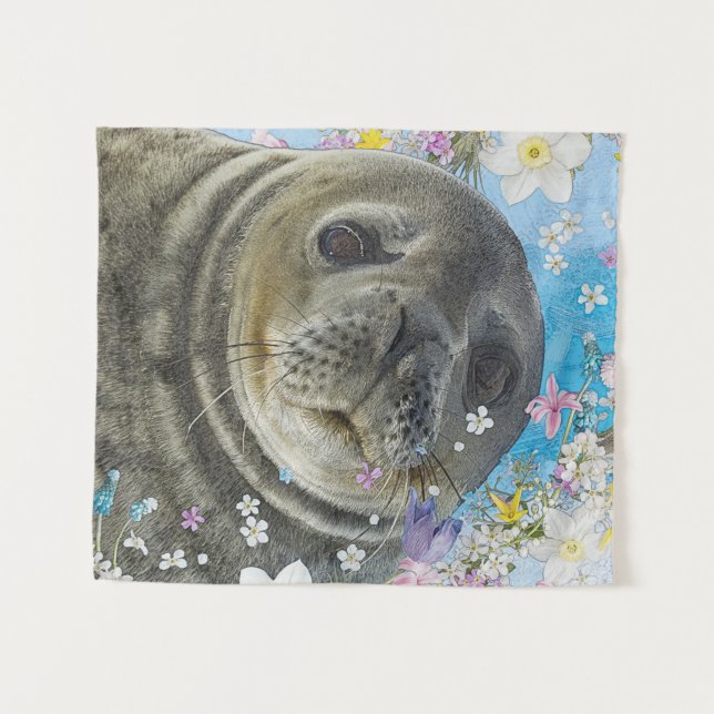 Tapete De Parede Fairytale Sealion no Oceano de Flores (Frente (Horizontal))