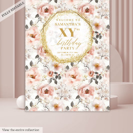 Tapete De Parede Faixa de Aniversário Floral Rosa Poeirento Glamuro
