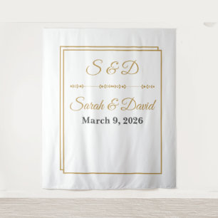 Tapete De Parede Faixa de Casamento com Borda Dourada Minimalista