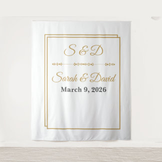 Tapete De Parede Faixa de Casamento com Borda Dourada Minimalista