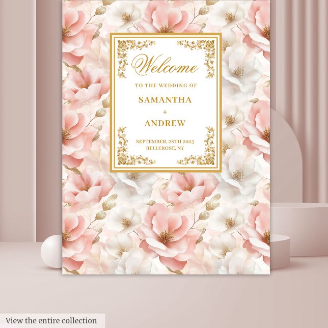 Tapete De Parede Faixa de Casamento Moderna em Rosa Pó e Marfim Dou (Modern Dusty Pink Ivory Gold Wedding Banner Tapestry)