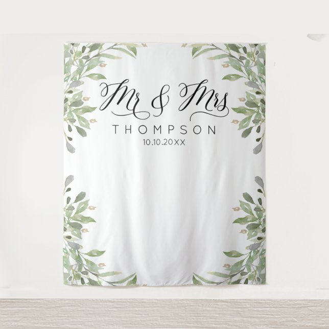 Tapete De Parede faixa de casamento Sr & Sra Greenery (Frente)