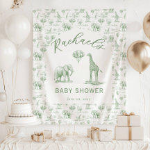 Faixa de Chá de Bebê Verde Salvia Safari Toile
