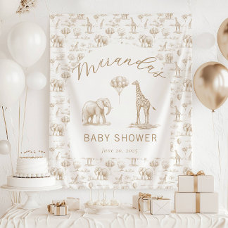 Tapete De Parede Faixa de Chuveiro de Bebê Bege Safari Toile