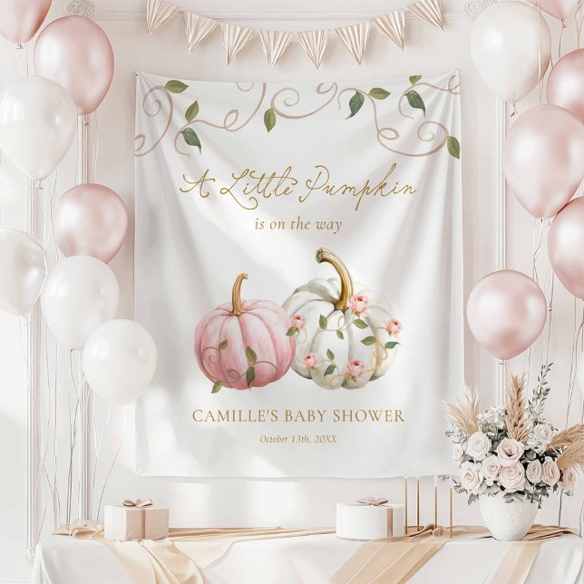 Tapete De Parede Faixa de festa de abóbora pequena (A little Pumpkin Girl Baby Shower Backdrop)