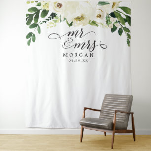 Tapete De Parede Faixas de Fundo de Casamento Mr & Mrs com Rosas Br