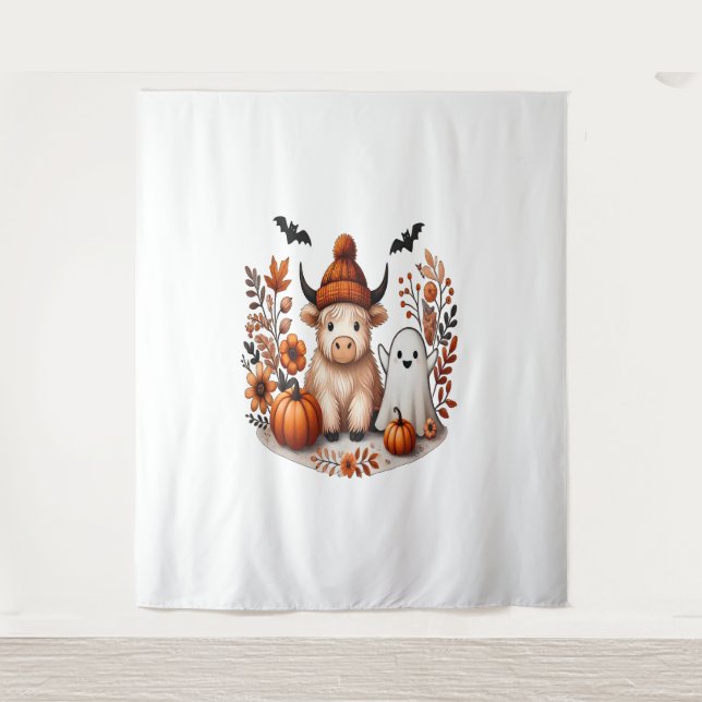 Tapete De Parede Fall Highland Cow Ghost , outono (Frente)