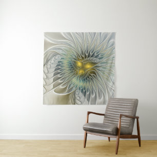 Tapete De Parede Fantasia da Flor de Prata Dourada arte fractal abs