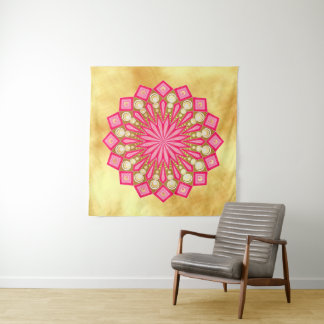 Tapete De Parede Fantasia de Mandala em Ouro Rosado sobre Fundo Dou