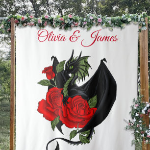 Tapete De Parede Fantasia de Rosas vermelhas de Dragão Negro