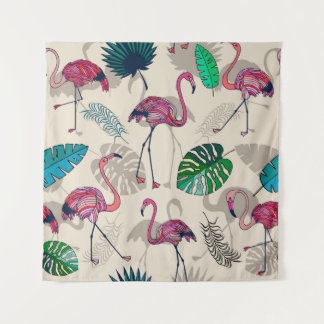 Tapete De Parede Fantasia Tropical: Flamingo Leaf Pattern