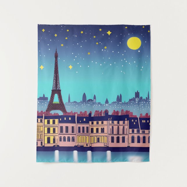 Tapete De Parede Fantasy Skyline de Paris sob as Estrelas (Frente)