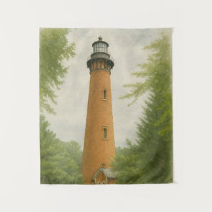 Tapete De Parede Farol da Praia de Currituck em Aquarela