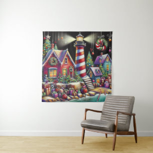 Tapete De Parede Farol de Natal Whimsical Vermelho Rosa Púrpura