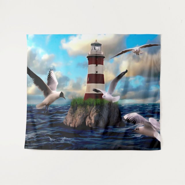 Tapete De Parede Farol e aves (Frente (Horizontal))