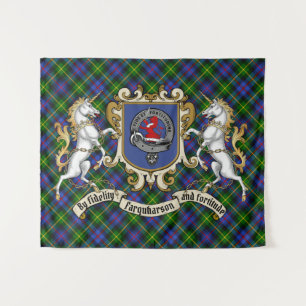 Tapete De Parede Farquharson Clan Crachá & Unicorns w/Tartan 