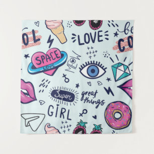 Tapete De Parede Fashion Patch: Pop Art Stickers.