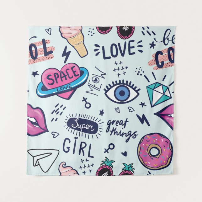 Tapete De Parede Fashion Patch: Pop Art Stickers. (Frente)