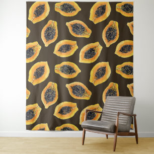 Tapete De Parede Fatias de Papaya em castanho escuro