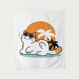 Tapete De Parede Feline Fine no Sol - Gato Tropical Relaxado