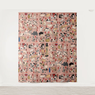 Tapete De Parede felinos japoneses gatinho Ukiyo-e engraçado