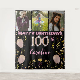 Tapete De Parede Feliz 100º Aniversário, Rosa Dourada Glitter, 3 fo