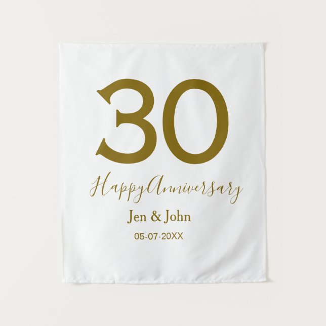 Tapete De Parede Feliz 30º aniversário nome data letras douradas em (Frente)