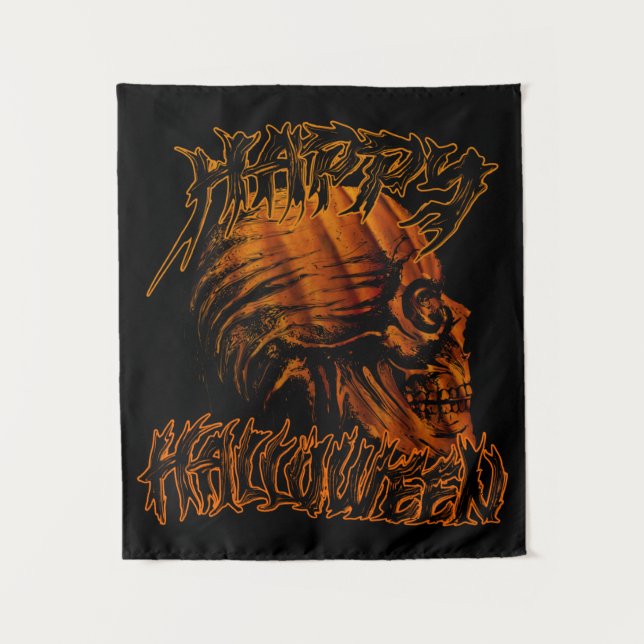 Tapete De Parede feliz abóbora de Halloween crânio  (Frente)