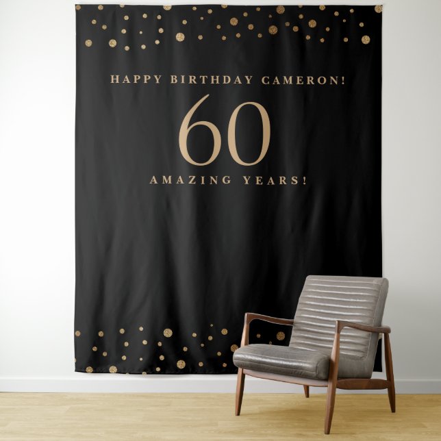 Tapete De Parede Feliz Aniversário 60 Anos Dourado Preto Personaliz (In Situ)