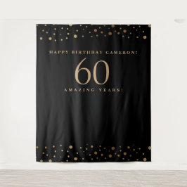 Tapete De Parede Feliz Aniversário 60 Anos Dourado Preto Personaliz