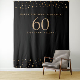 Tapete De Parede Feliz Aniversário 60 Anos Personalizável Dourado P
