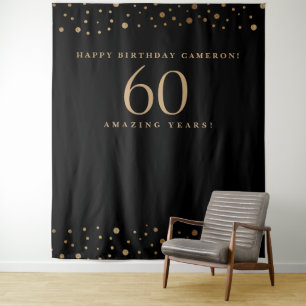Tapete De Parede Feliz Aniversário 60 Anos Personalizável Dourado P