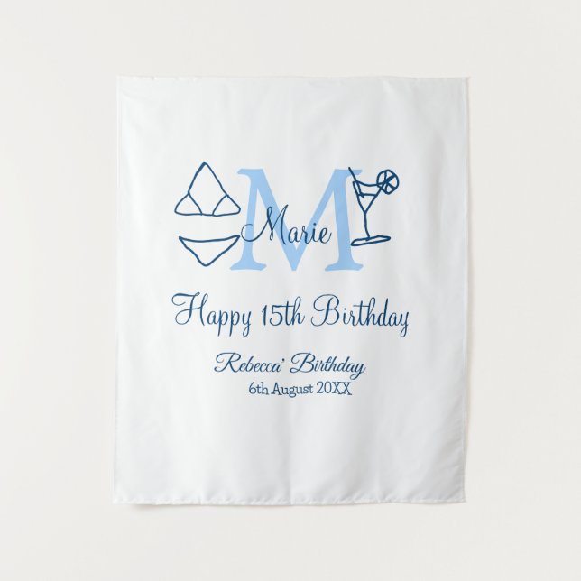 Tapete De Parede Feliz aniversário de 15 anos biquíni com nome mono (Frente)