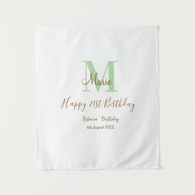 Tapete De Parede Feliz aniversário de 21 anos verde adicionar nome  (Frente)