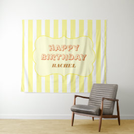 Tapete De Parede Feliz Aniversário Personalizado com Faixa Amarela