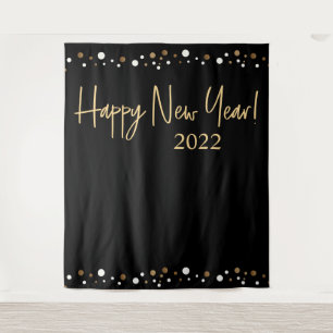 Tapete De Parede Feliz Ano Novo 2022 Script Preto Dourado Confete