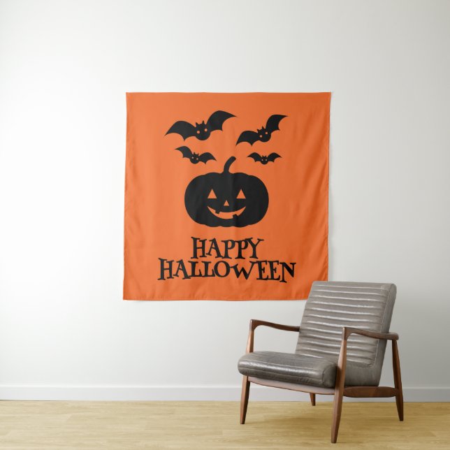 Tapete De Parede Feliz Bat Mínimo de Abóbora de Halloween (In Situ)