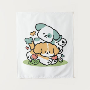 Tapete De Parede Feliz Cachorro A Cair Em Maio - Arte Canina Kawaii