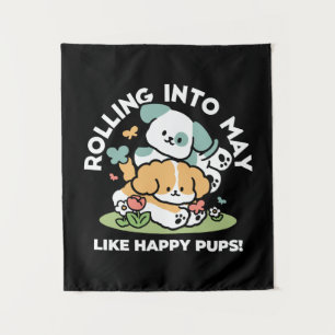 Tapete De Parede Feliz Cachorro A Cair Em Maio - Arte Canina Kawaii
