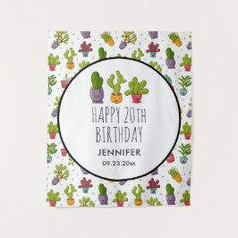 Tapete De Parede Feliz Cactus Cute em Potes Flores Diversão de Aniv