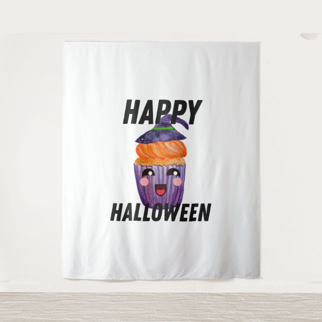Tapete De Parede Feliz Cupcake de Figuras de Halloween (Frente)