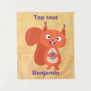 Tapete De Parede Feliz desenho animado de esquilo vermelho