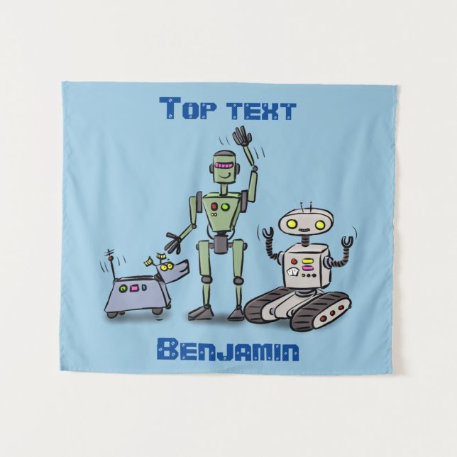 Tapete De Parede Feliz desenho animado de robôs fofos (Frente (Horizontal))